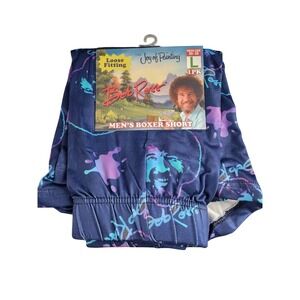 Bob Ross The Joy of Painting Mens Boxer Shorts Blue Paint Splatter Large NEW